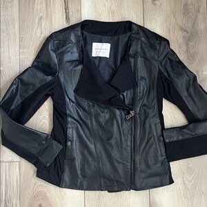 Rossopuro Leather And Wool Moto Jacket Black Size 46 EU Medium US Made in Italy